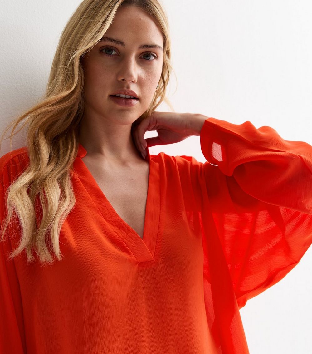 Gini London Bright Orange Chiffon Oversized Blouse