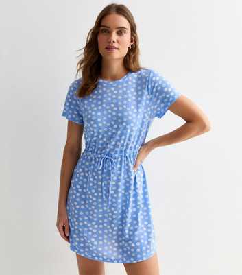 Blue Spot Print Drawstring Mini Dress