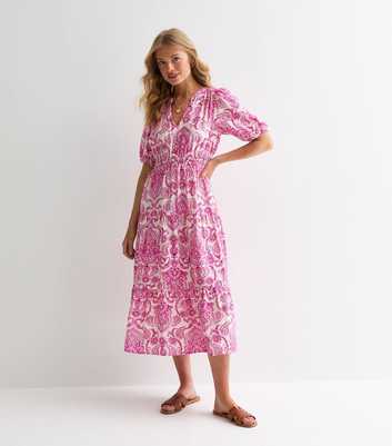Pink Tile-Print Midi Dress