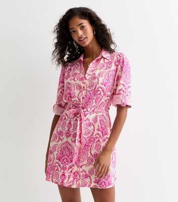 Pink Tile-Print Shirt Mini Dress