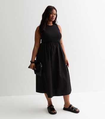 Curves Black Jersey Poplin Midi Dress