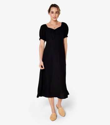 Apricot Black Puff Sleeve Milkmaid Midi Dress