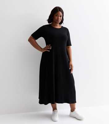 Curves Black Ribbed Jersey Midi Dress