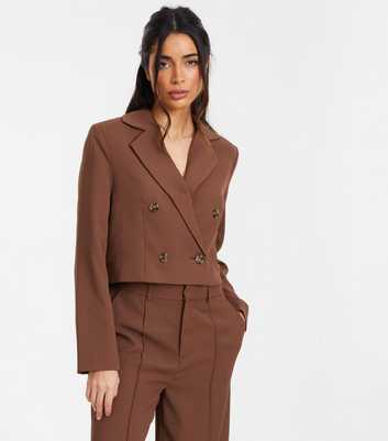 QUIZ Dark Brown Tailored Crop Blazer