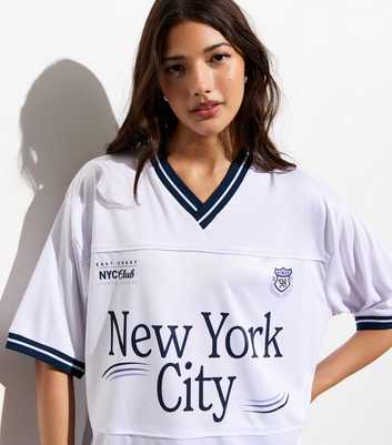 White NYC Football Print T-Shirt