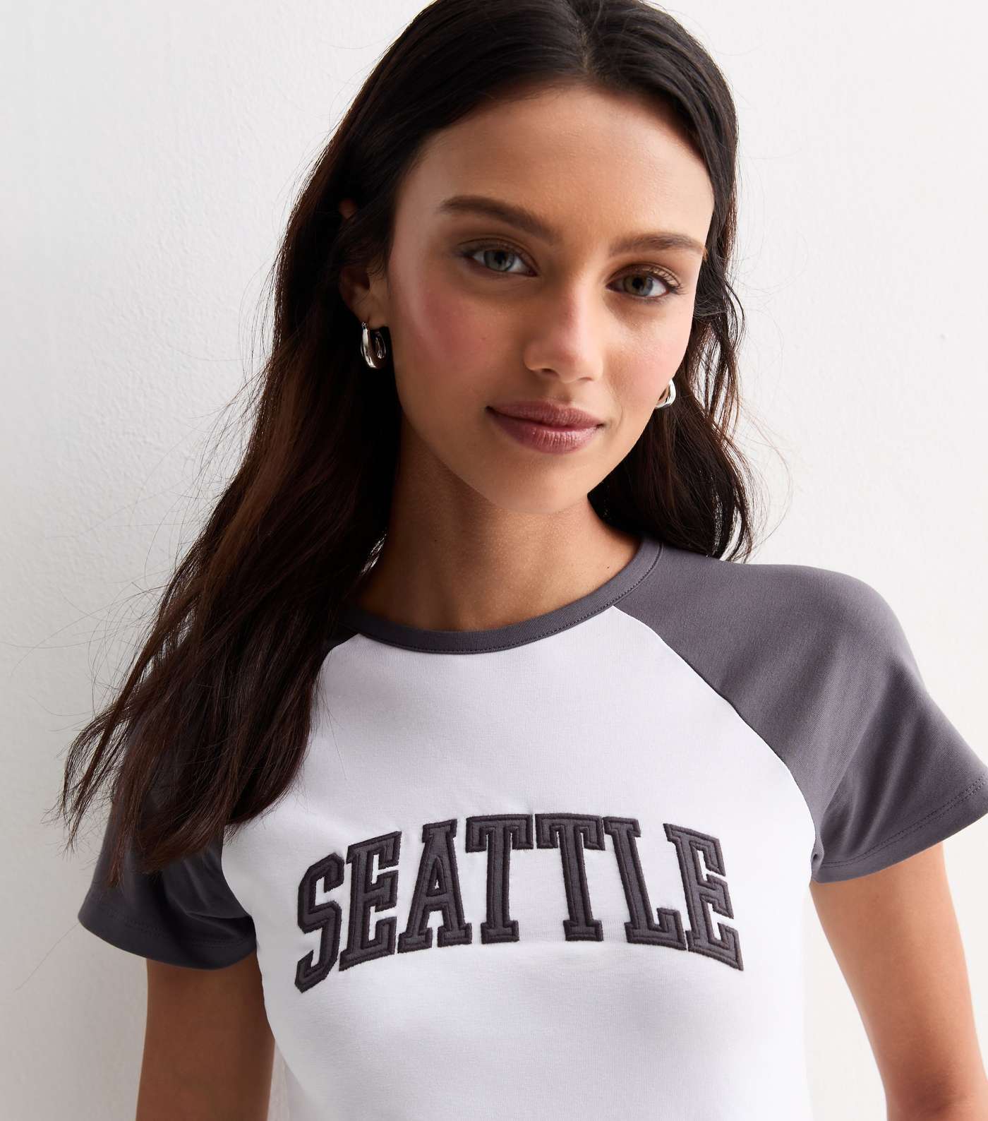 White Seattle Raglan Stretch Cotton T-Shirt Image 2