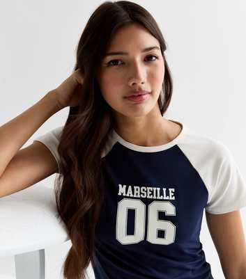 Navy Marseille Print Raglan T-Shirt