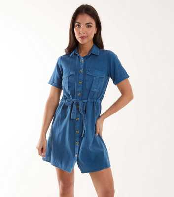 Blue Vanilla Blue Drawstring Mini Shirt Dress