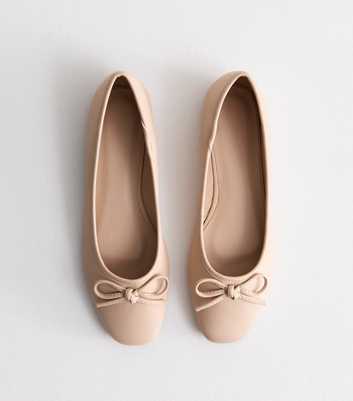 Truffle Pale Pink Leather-Look Bow Ballerina Pumps