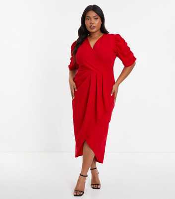 QUIZ Curves Dark Red Ruched Wrap Midi Dress