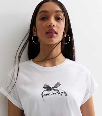 Girls White Bow Print Cotton T-Shirt