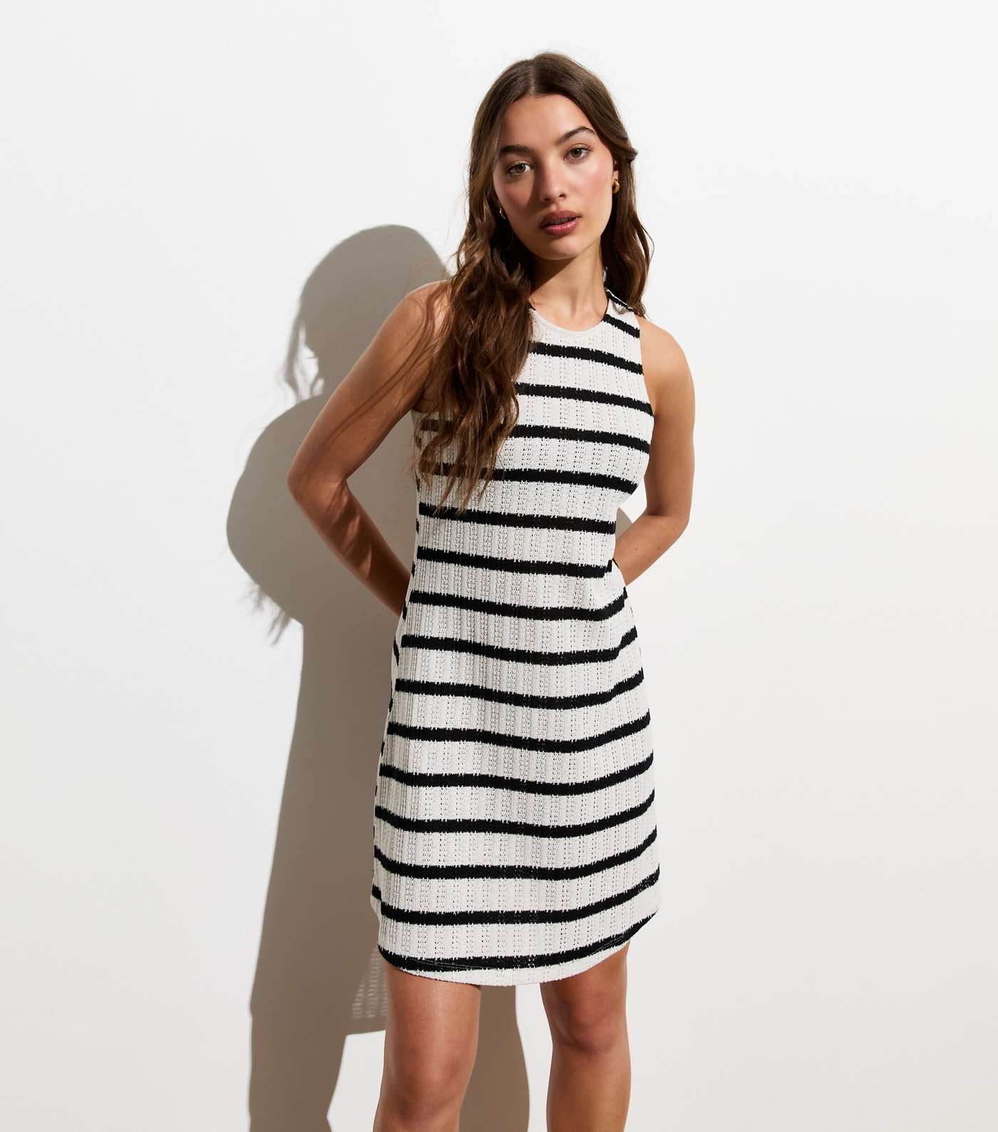 White Stripe Fine Knit Mini Dress Image 3