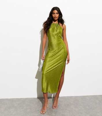 Light Green Plisse Halter Midi Dress