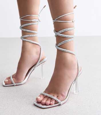 Truffle Silver Diamante Stiletto Heel Sandals