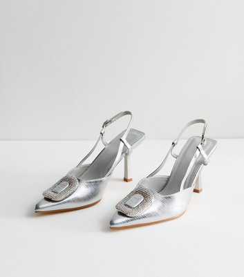 Truffle Silver Slingback Stiletto Heel Court Shoes
