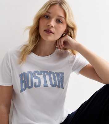 White Cotton Boston Logo T-Shirt