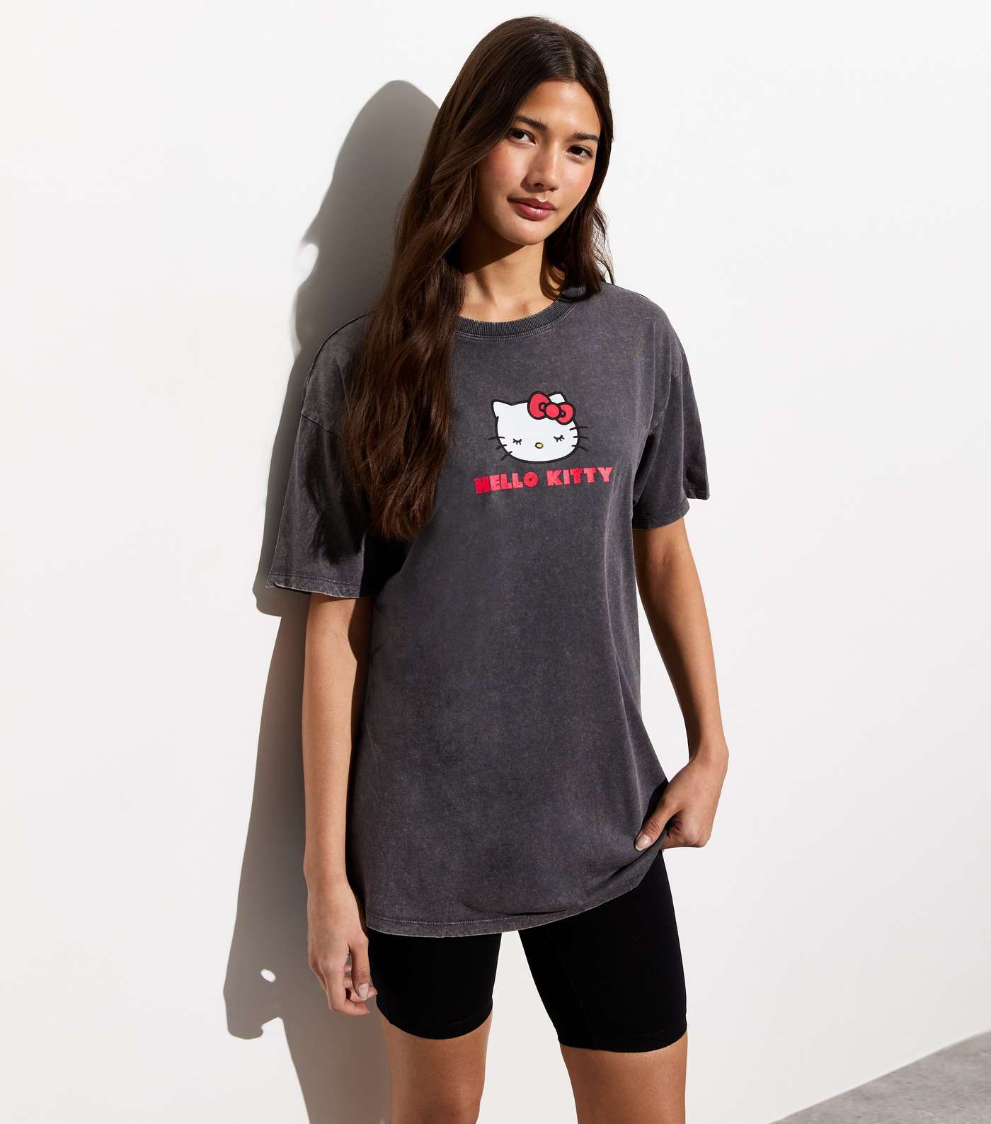 Dark Grey Cotton Hello Kitty Print Oversized T-Shirt Image 3