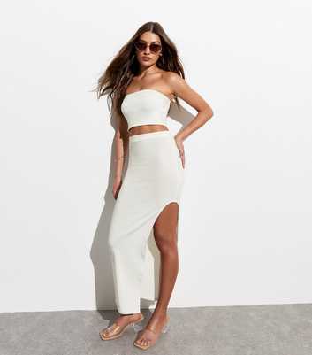 Cream Asymmetric Split Hem Maxi Skirt