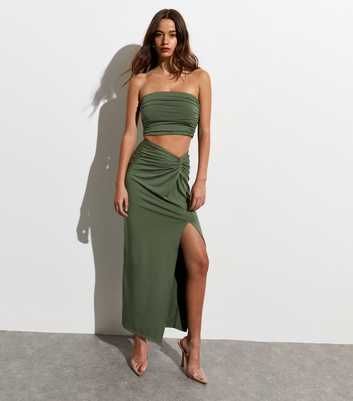 Olive Knot Side Maxi Skirt