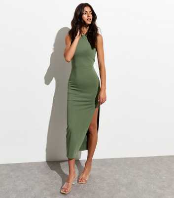 Olive Sleeveless Side Split Midi Dress