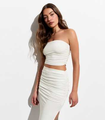 Cream Ruched Side Bandeau Crop Top