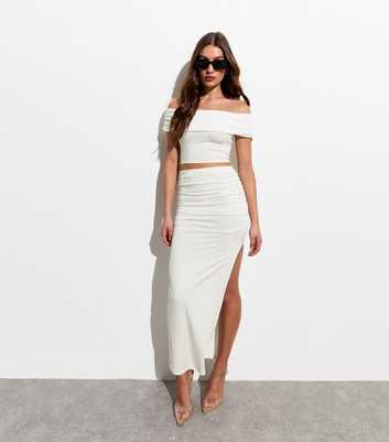 Cream Ruched Side Maxi Skirt