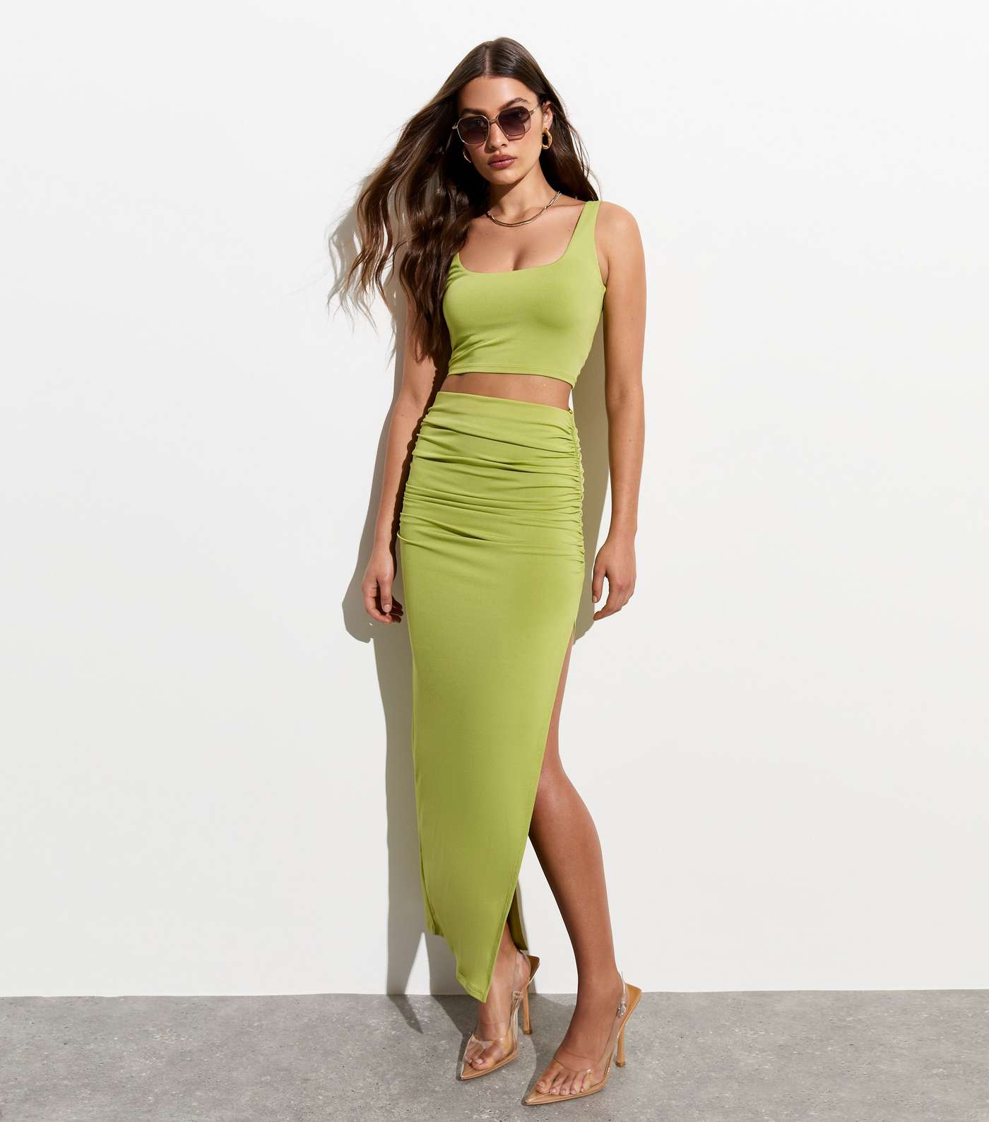 Light Green Square Neck Crop Top Image 3