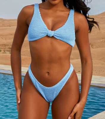 Moda Minx Light Blue Textured Brazilian Bikini Bottoms 