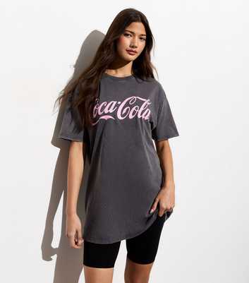Dark Grey Coca Cola Acid Wash Oversized T-Shirt