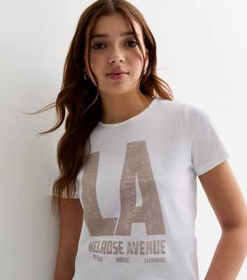 Girls White LA Slogan Cotton T-Shirt