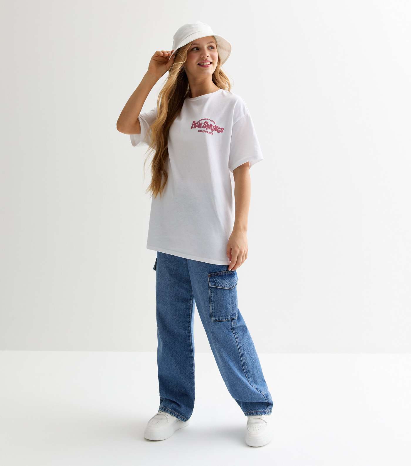 Girls White Palm Springs Front and Back Print Oversized T-Shirt Image 3