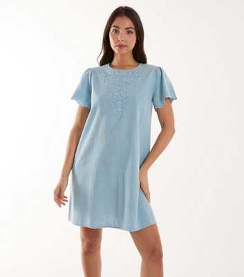Pale Blue Vanilla Blue Embroidered Mini Dress