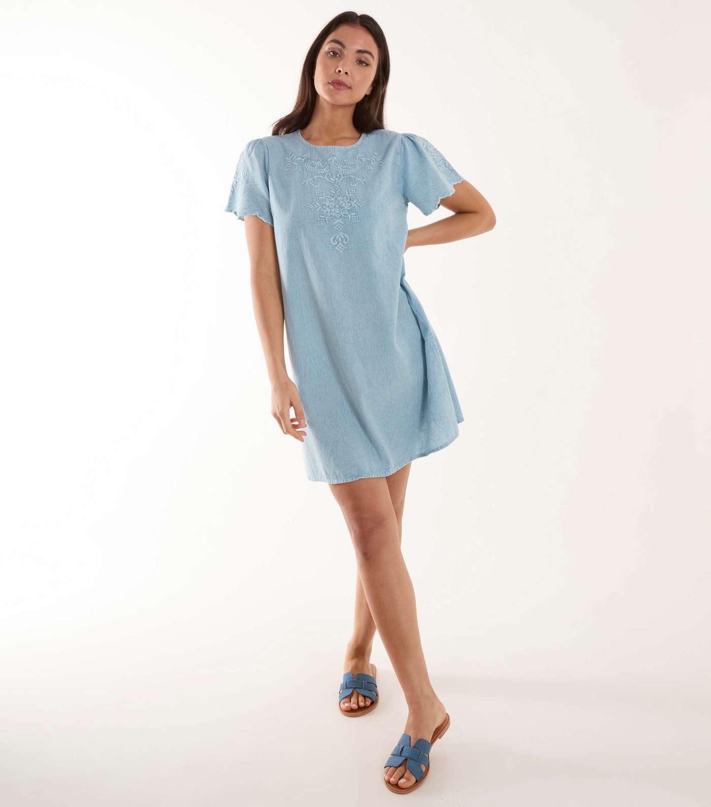Pale Blue Vanilla Blue Embroidered Mini Dress Image 2