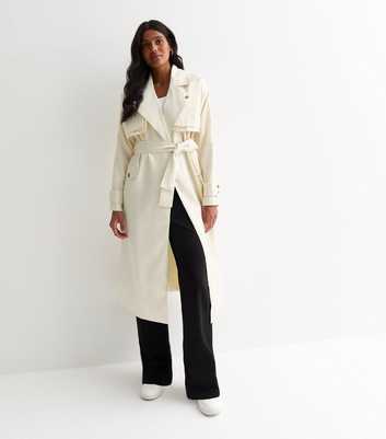 Gini London Cream Belted Longline Trench Coat
