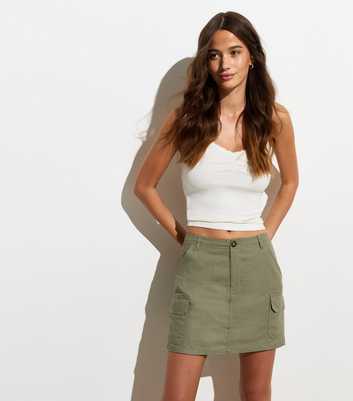 ONLY Khaki Cargo Linen-Blend Mini Skirt 