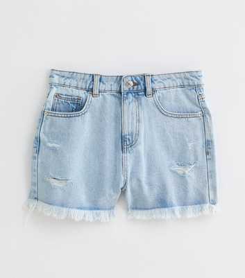 Girls Pale Blue Frayed Hem Denim Shorts
