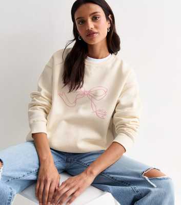 Cream Bow Print Cotton Sweatshirt