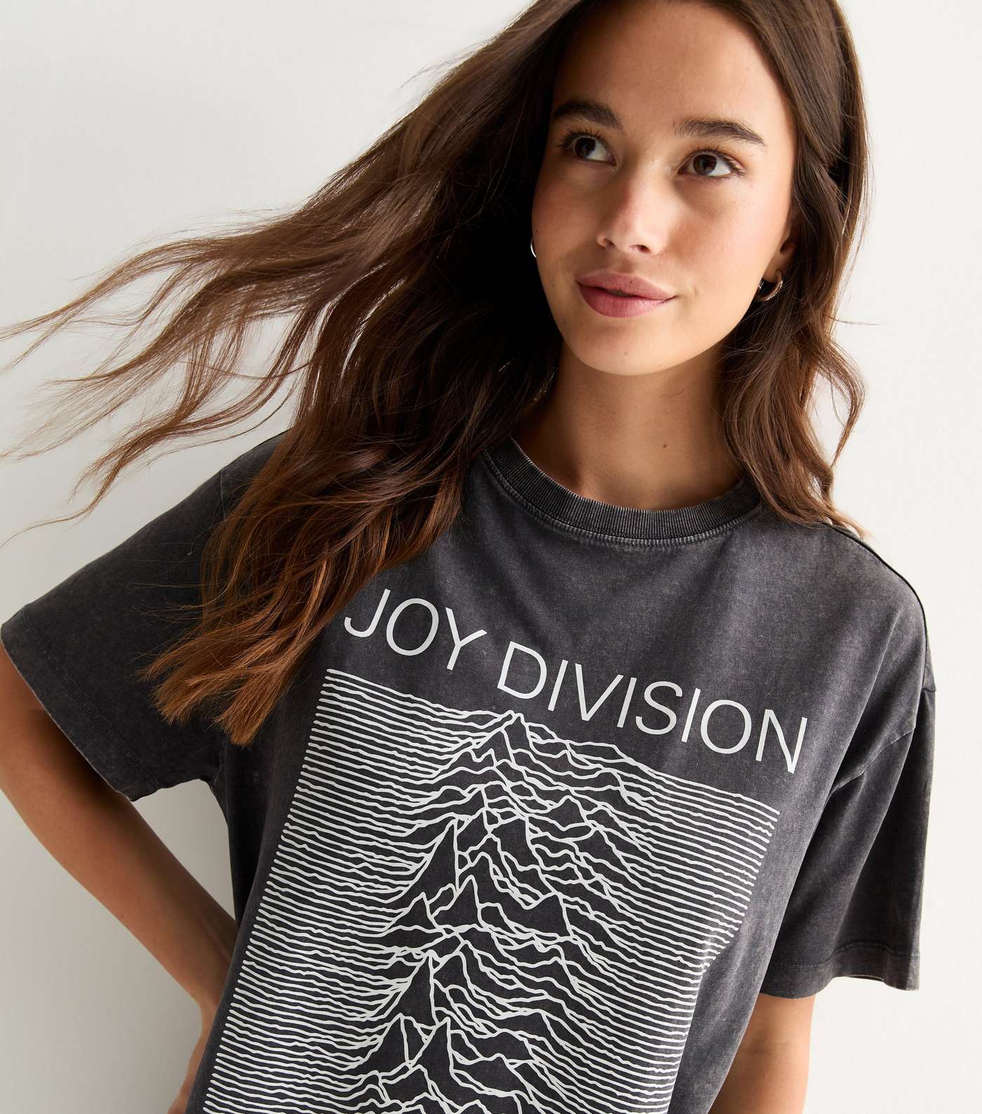 Grey Cotton Graphic Joy Division Print T-shirt Image 2