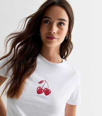 White Cherry Heart Cotton T-Shirt