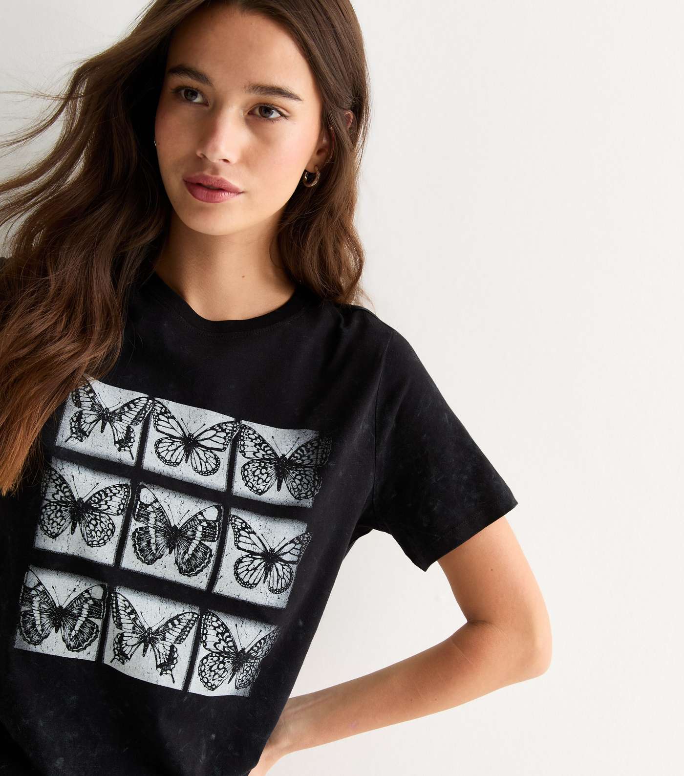 Grey Cotton Graphic Butterfly Print T-shirt Image 2