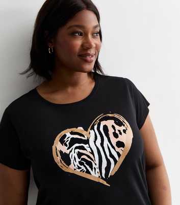 Curves Black Heart Animal Print Cotton T-Shirt
