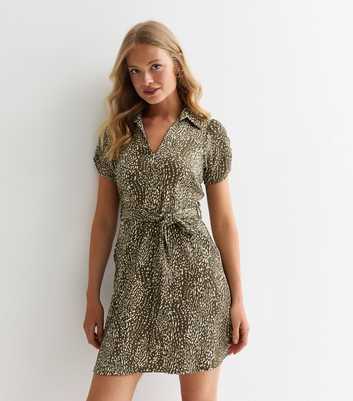 Speckle-Pattern Short Sleeve Crinkle Shirt Dress