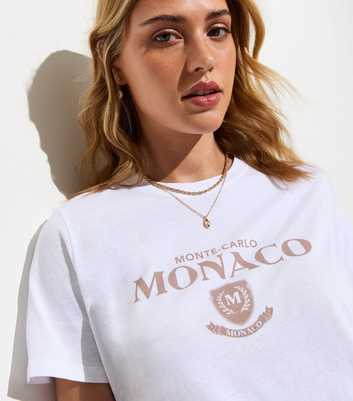White Monaco Crest Print Cotton T-Shirt