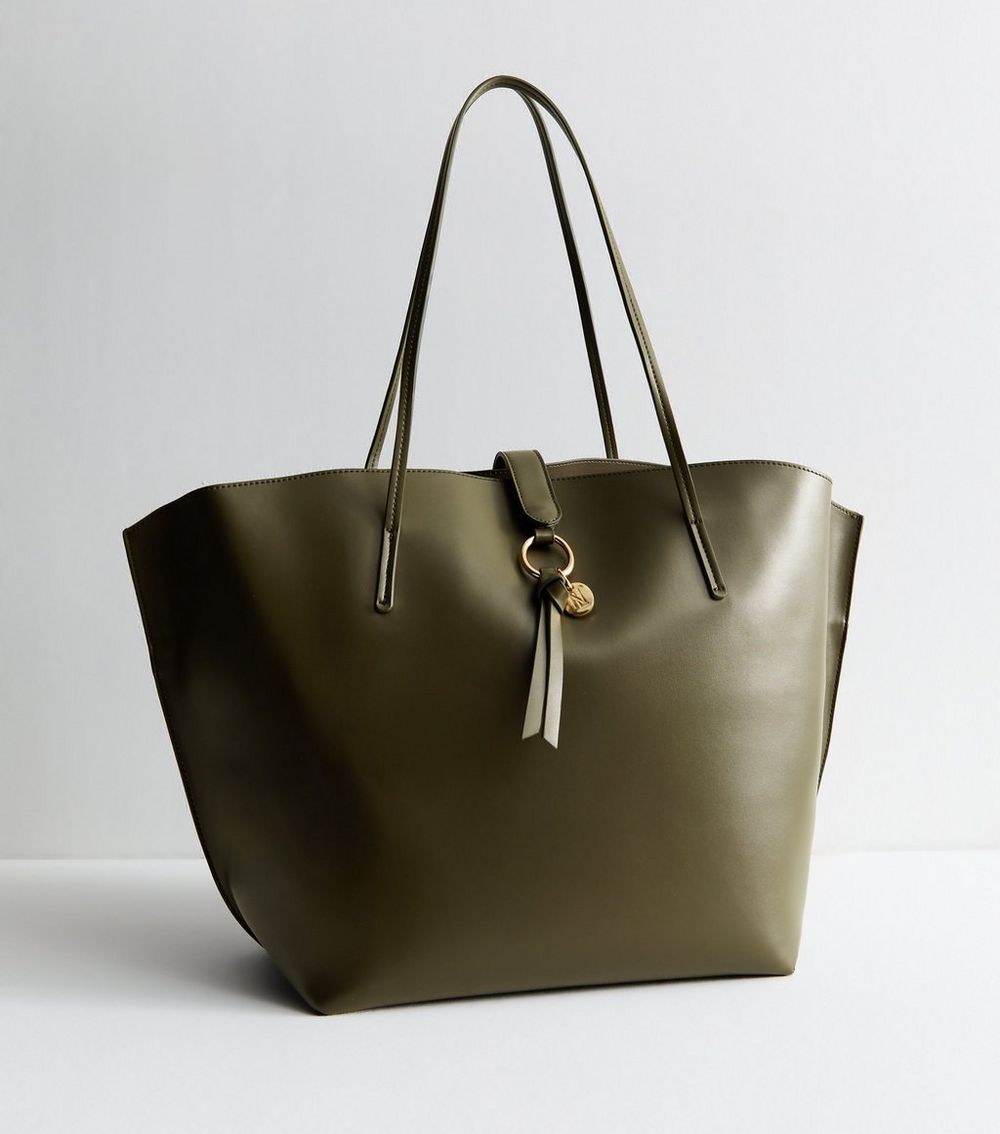 Khaki Faux Leather Winged Tote Bag