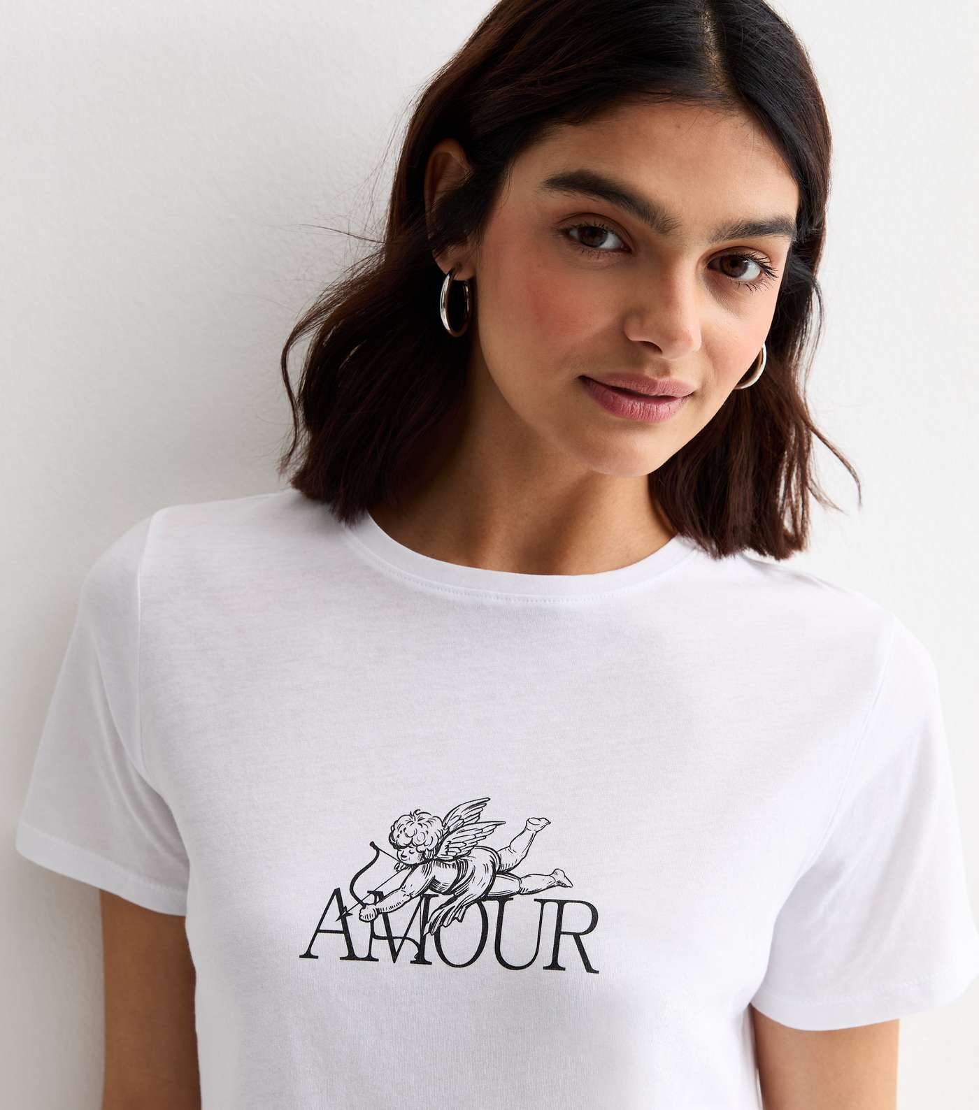 White Amour Cherub Print Cotton T-Shirt Image 2