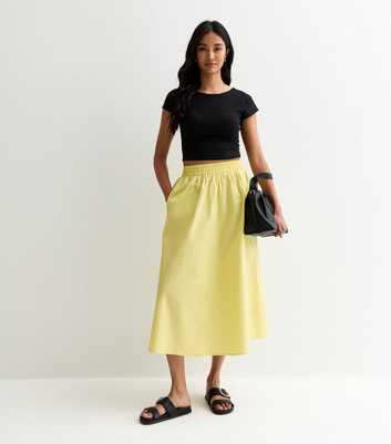 Gini London Yellow Cotton Midi Skirt
