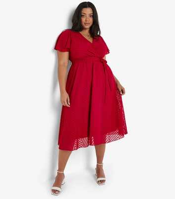 Apricot Curve Red Chevron Jacquard Midi Dress 