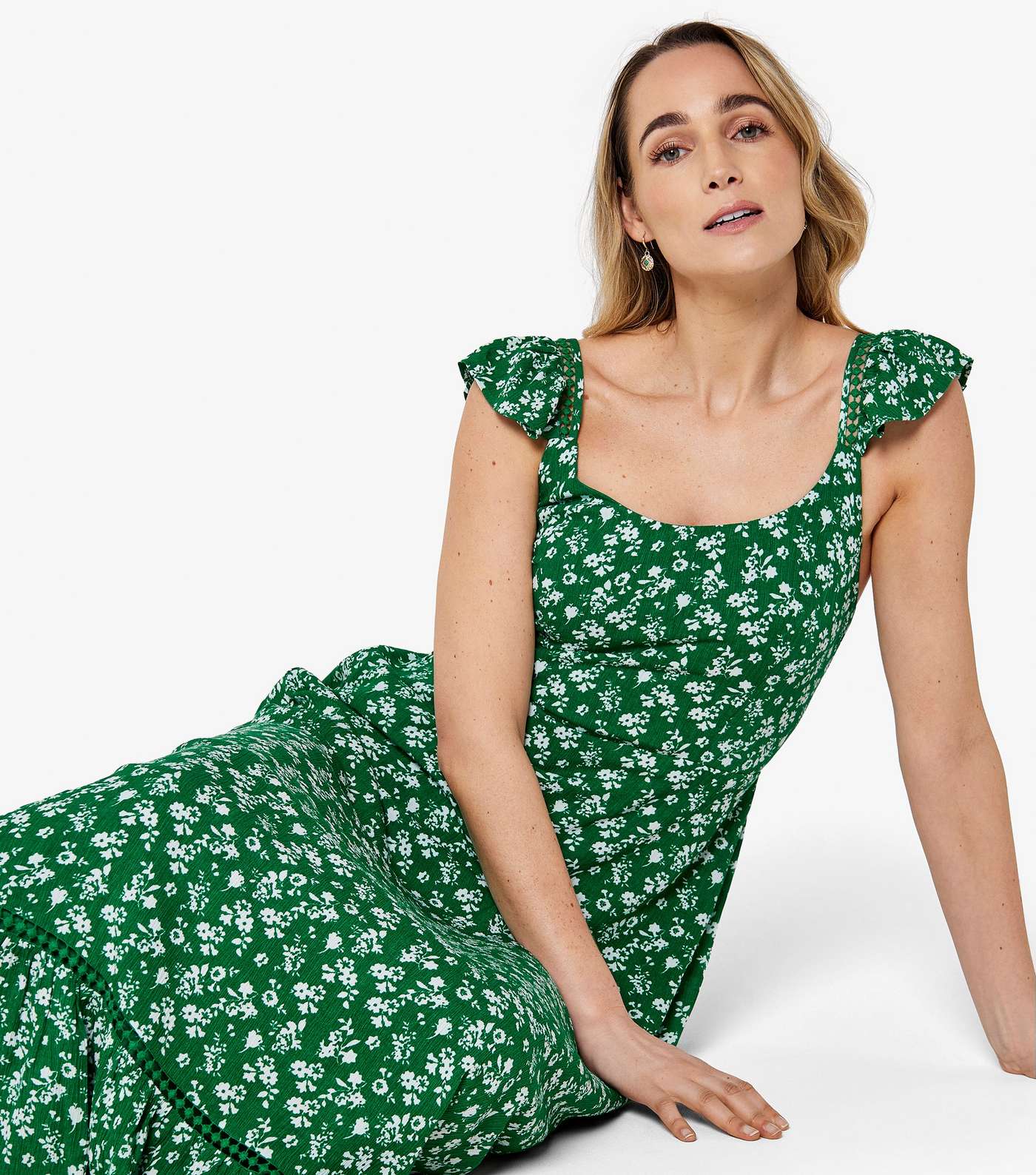 Apricot Green Floral Maxi Dress Image 2