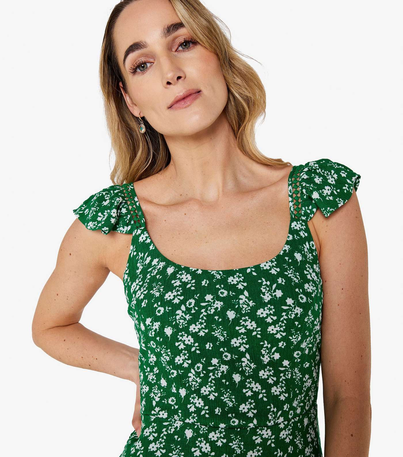 Apricot Green Floral Maxi Dress Image 4