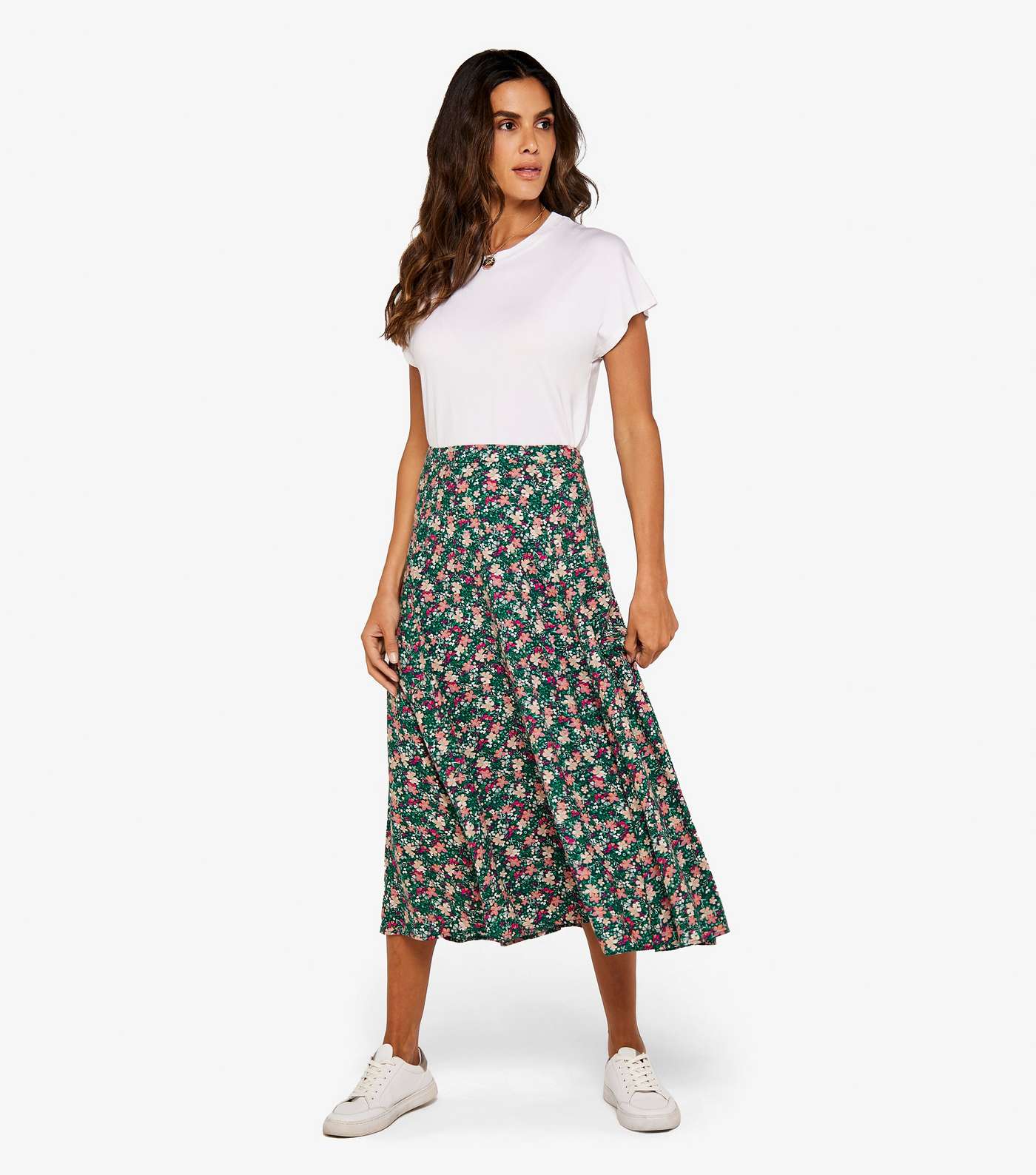 Apricot Green Floral Midi Skirt  Image 3